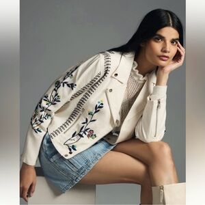 NWT Embroidered Anthro Moto Jacket
